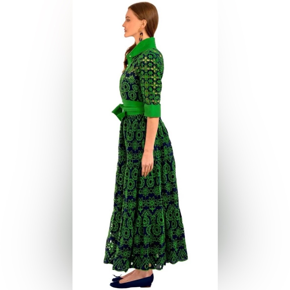 Gretchen Scott Designs Green and Navy Little Bo Peep eyelet midi dress - Picture 4 of 9
